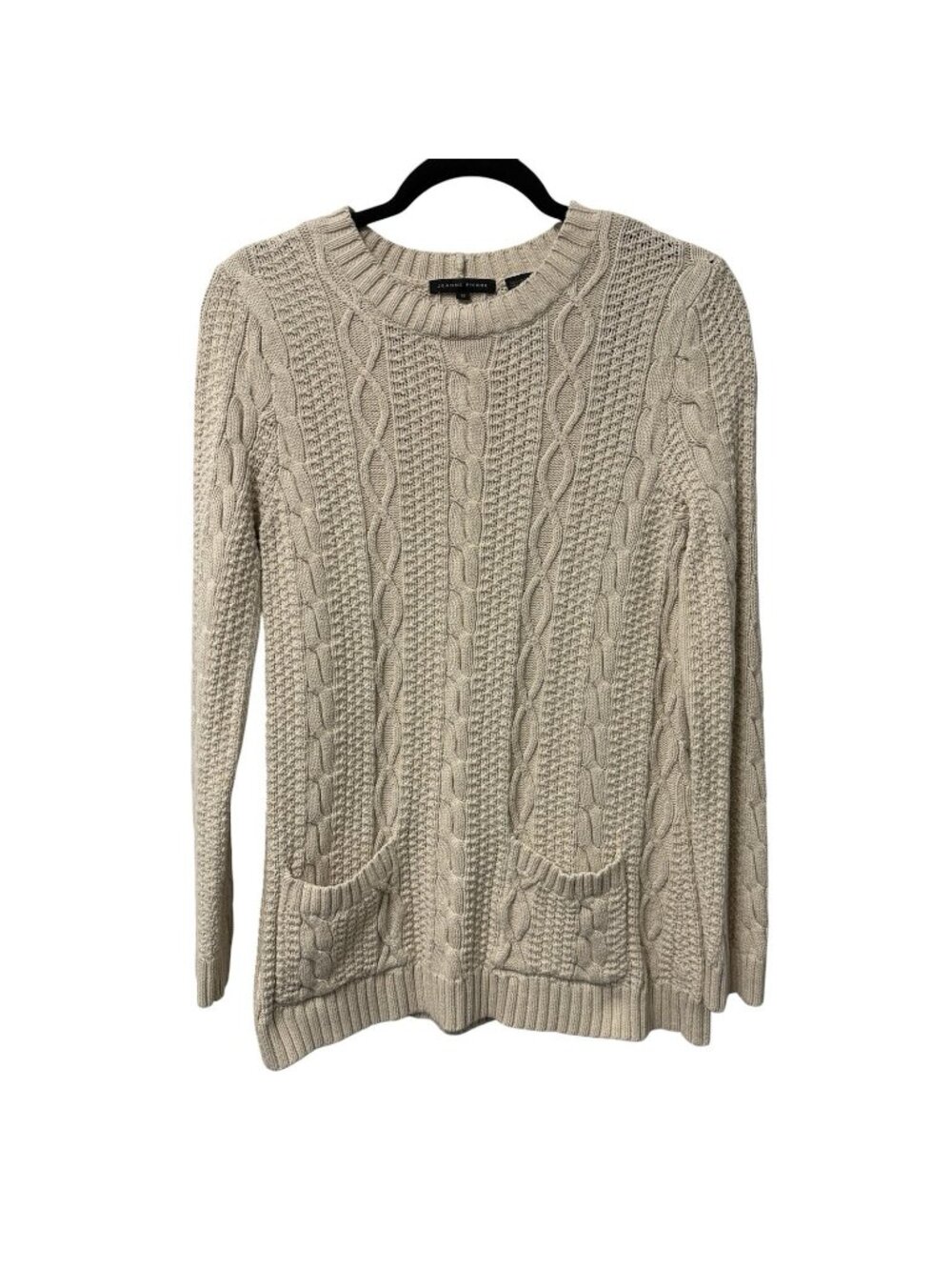 JEANNE PIERRE SWEATER CABLE KNIT WOMENS M COTTON POCKETS CREAM COZY FALL NEUTRAL